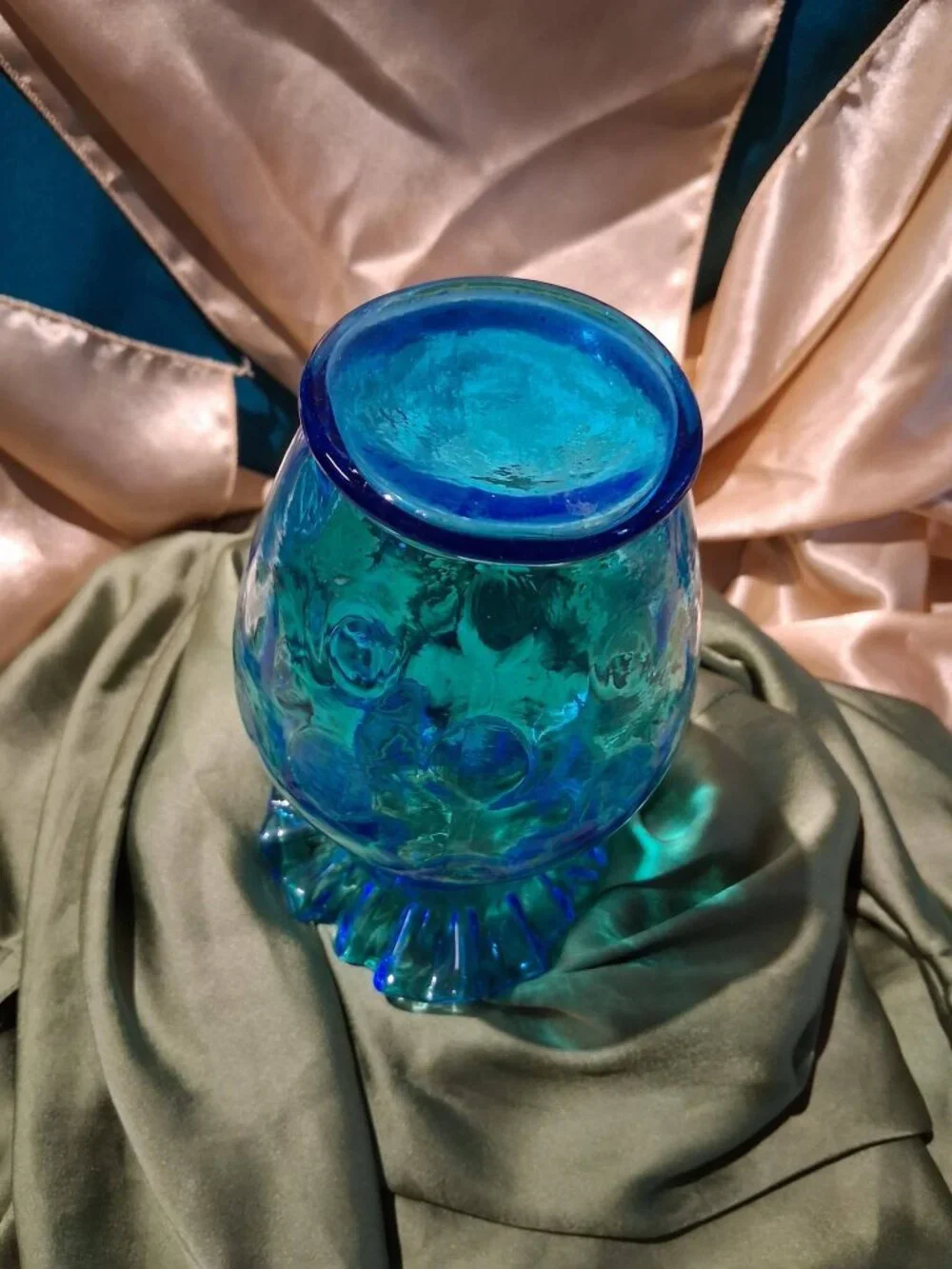 Fenton Vintage Aqua Teal Glass Vase Circa Late 1940s to 1950s